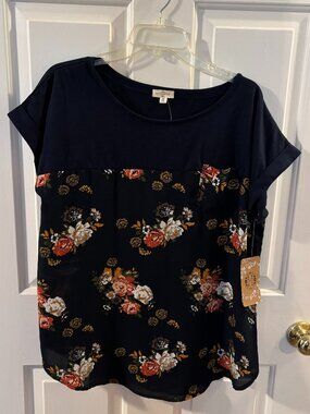 Mason & Belle Women's Short Sleeved Navy Floral Print Top ~ NWT ~ XL ~ Workwear